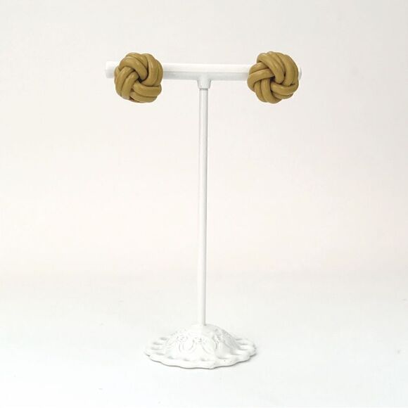 Olive Green Knots Clay Earrings S925 Silver gold posts - Picture 5 of 7